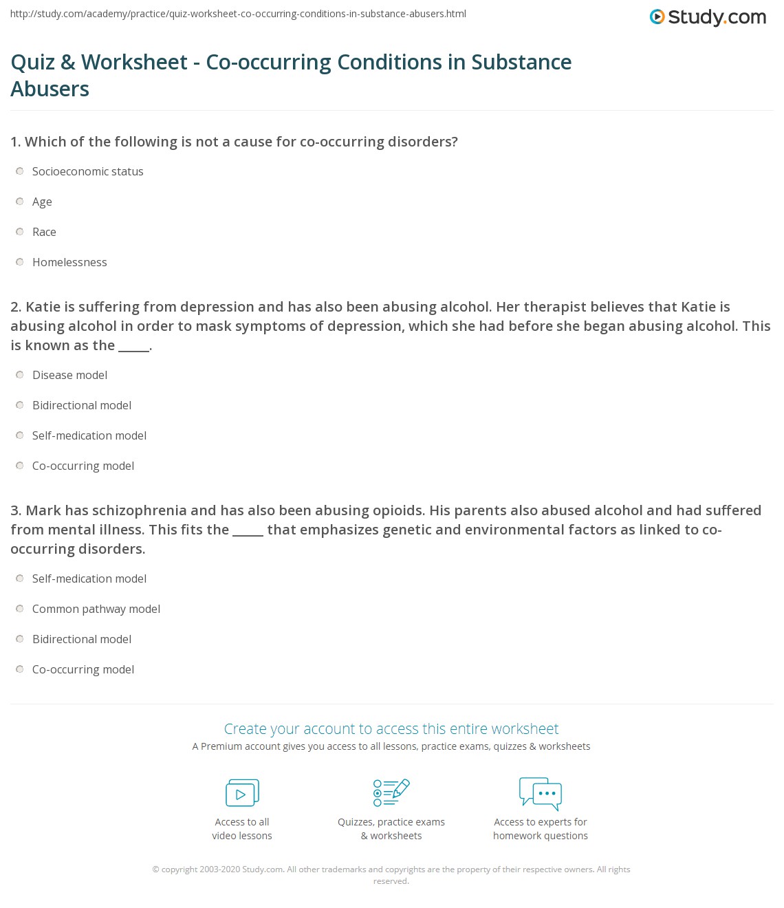 Quiz &  Worksheet - Co-occurring Conditions in Substance Abusers ...
