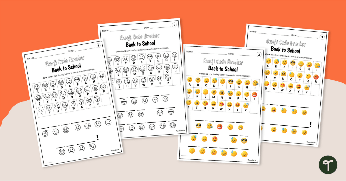 Back to School Emoji Code Breaker Worksheets Teach Starter