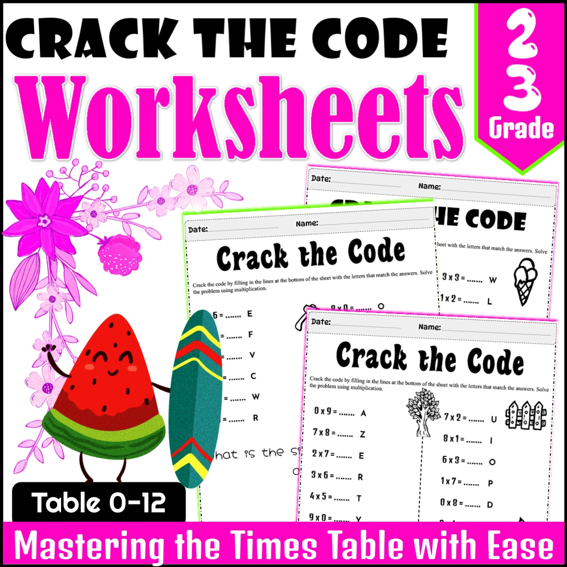 Crack the Code Multiplication: Fun Worksheets for Times Tables 0-5, 0-9 ...