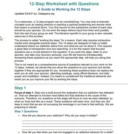 12 Step Worksheet Questions [Free Download &  Print] - 12 Steppers