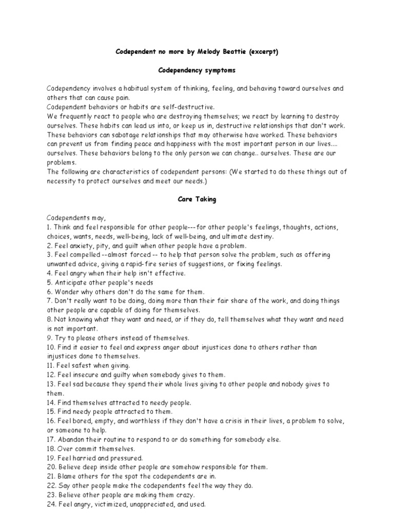 Codependency Symptoms Melanie Beattie PDF Anger Emotions Codependency Symptoms Melanie Beattie PDF Anger Emotions