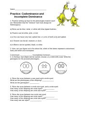 codominance and incomplete dominance worksheet