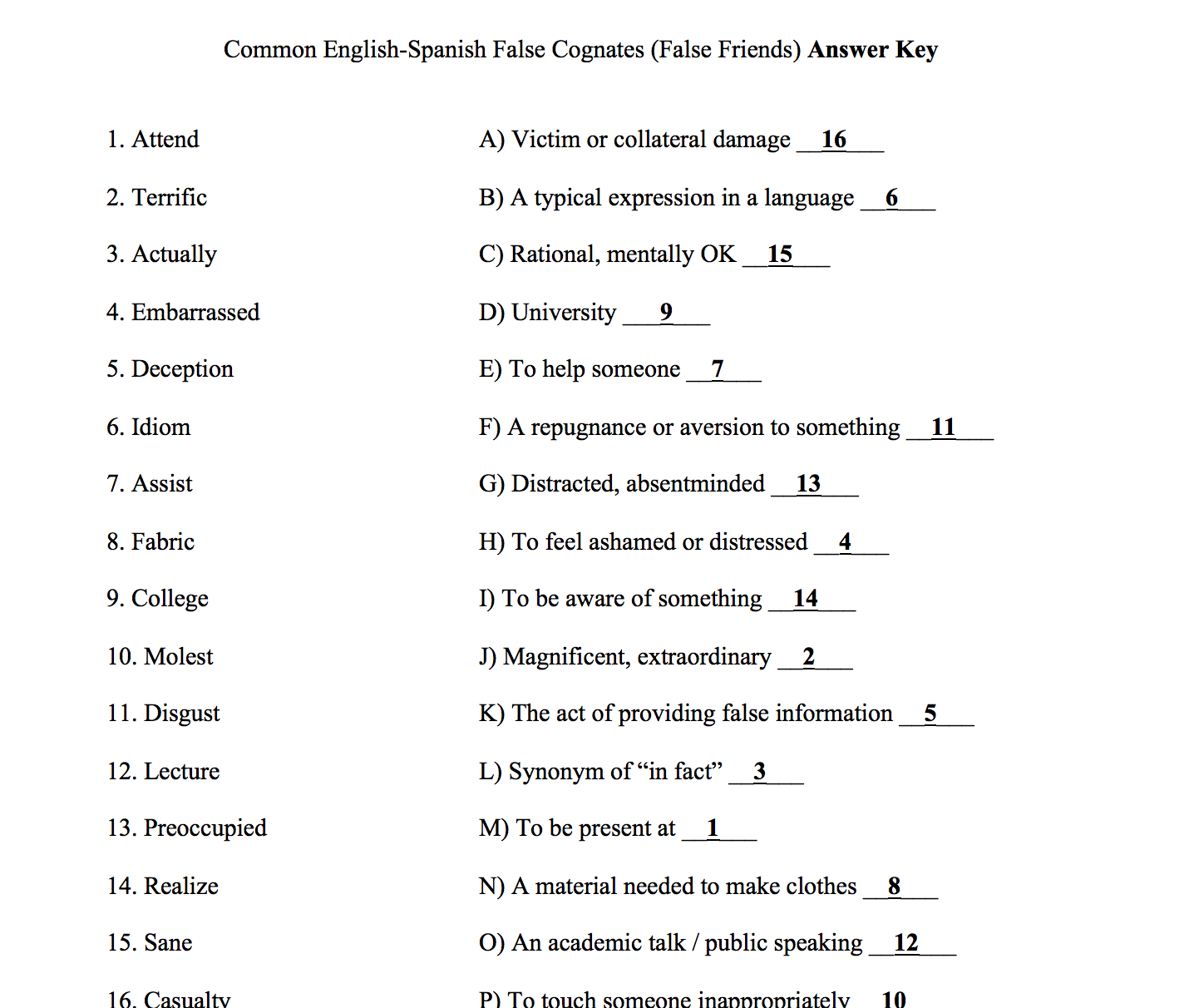 Free cognates in spanish worksheet, Download Free cognates in spanish