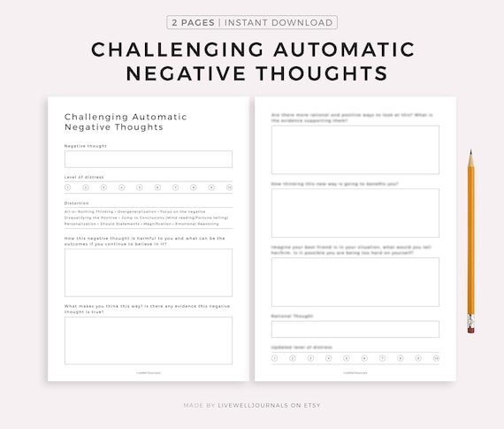 Challenge Automatic Negative Thoughts, CBT Worksheets, Mental ...