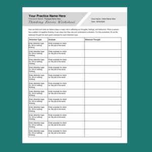 cognitive therapy worksheet for adults