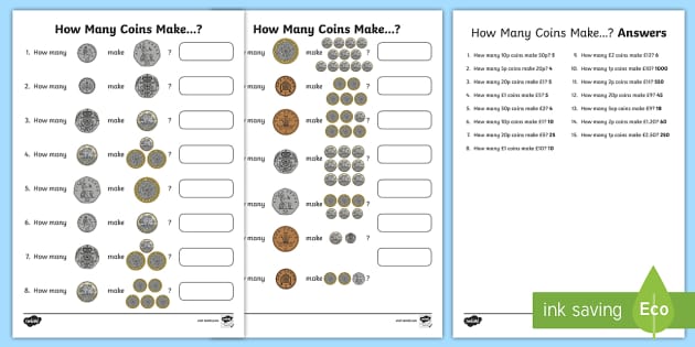 How Many Coins Make..? UK Worksheet / Worksheet - Twinkl