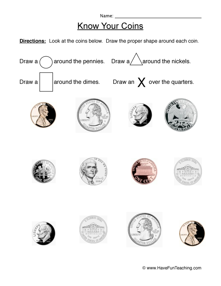 Identifying Coins Worksheet  