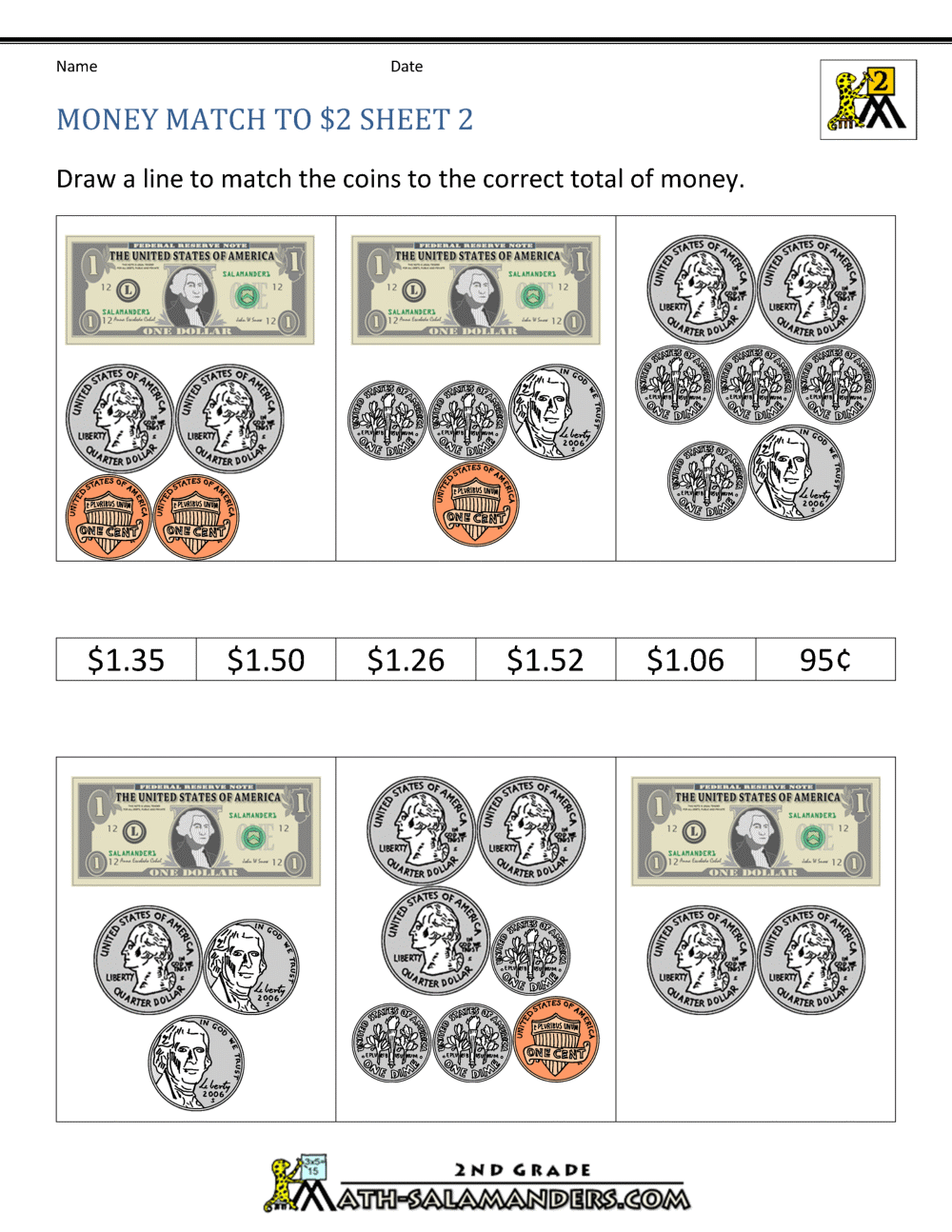 Coin Identification Worksheets for Young Students - Kids Money
