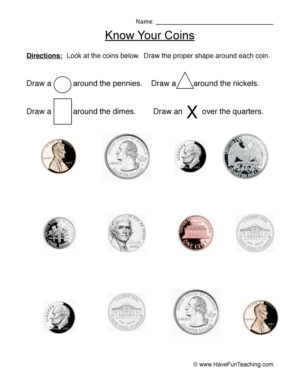 Identifying Coins Worksheet  