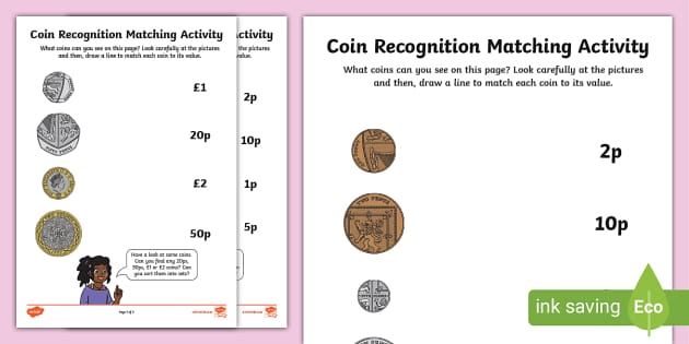 Coin Recognition Matching Worksheets (teacher made) - Twinkl