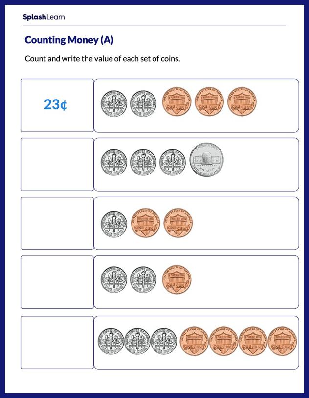 coin worksheet 1st grade