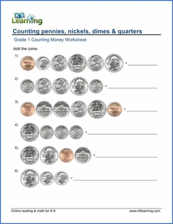 1st Grade Counting Money Worksheets - Worsheets library