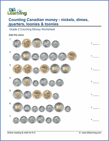 Grade 2 money Worksheets - Counting Canadian coins including ...