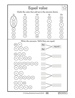 Coins of equal value | 1st grade, 2nd grade Math Worksheet ...