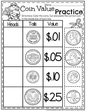 coins worksheet for kindergarten