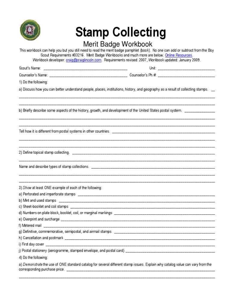 Stamp Collecting PDF Postage Stamp Philately Worksheets Library