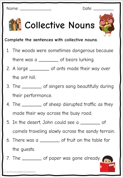 collective noun worksheet 2nd grade