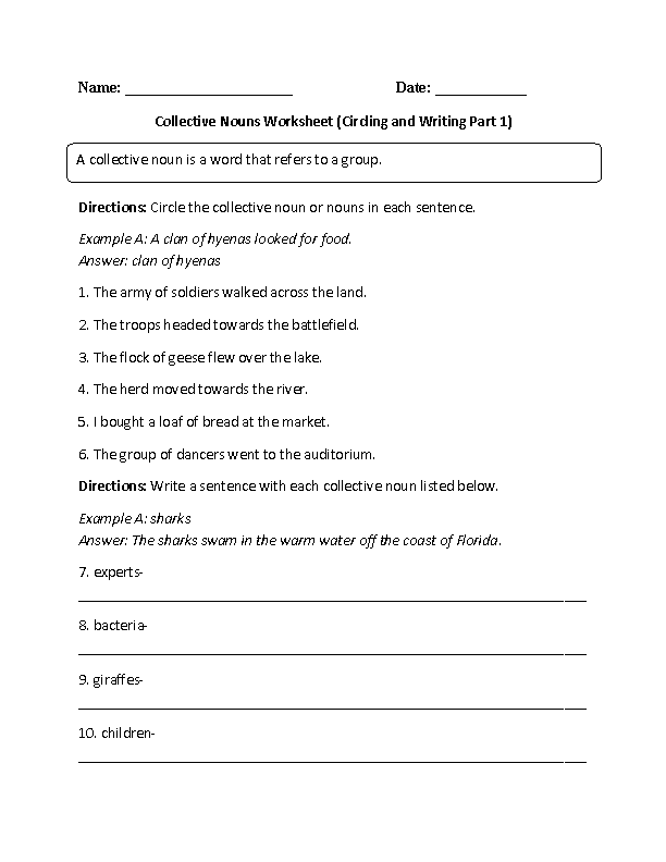 collective noun worksheet