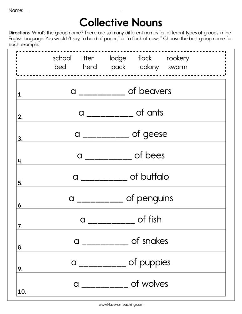 Collective Nouns Worksheet  