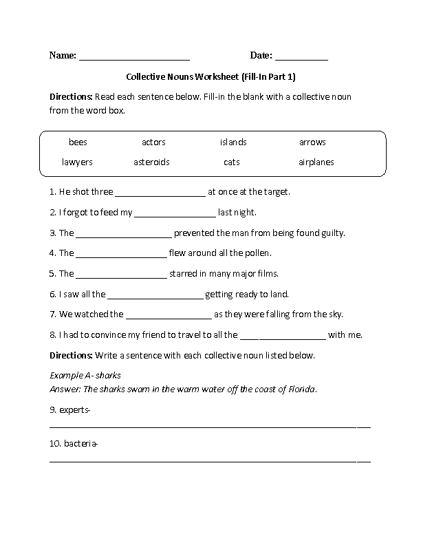 Nouns Worksheets | Collective Nouns Worksheets