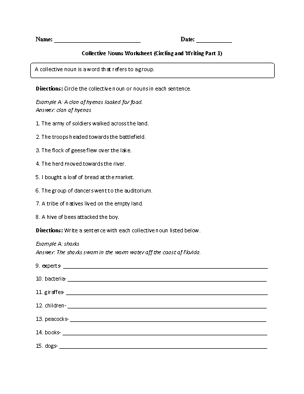 Collective Nouns Worksheets | Learning Collective Nouns Worksheet