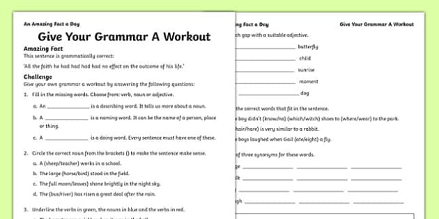 college level grammar worksheet