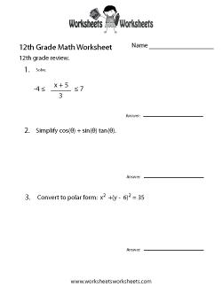 12th Grade Math Worksheets | Worksheets Worksheets