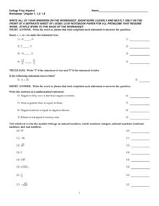 Worksheet Chapter 1, 1.2-1.8 College Prep Algebra Lesson Plan for ...