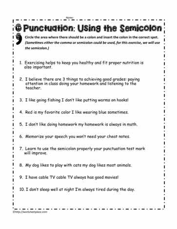 colon and semicolon practice worksheet