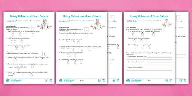 colon and semicolon practice worksheet