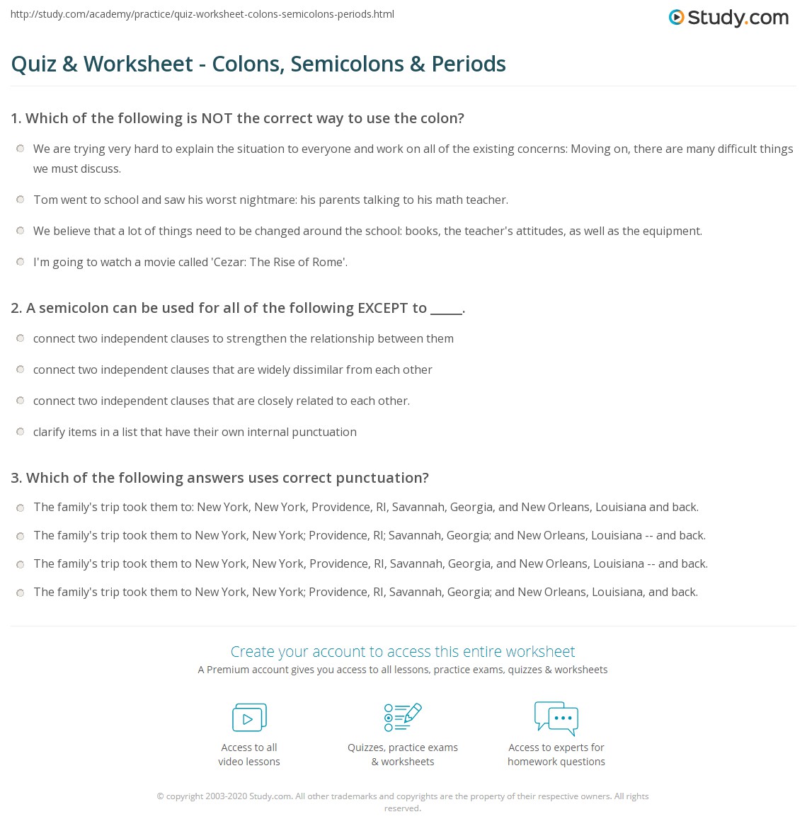 colon and semicolon practice worksheet