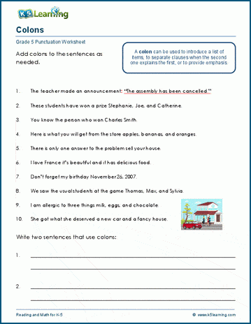 Colon worksheets | Worsheets library
