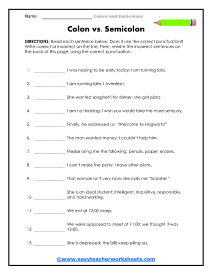 Colon Worksheets