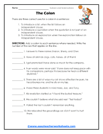 colon worksheet with answers
