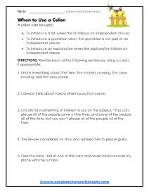 Colon List Worksheet - Year 6 Colons and Semicolons | Plazoom
