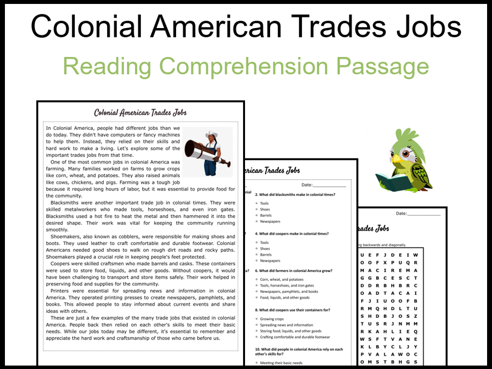 colonial american jobs worksheet answers