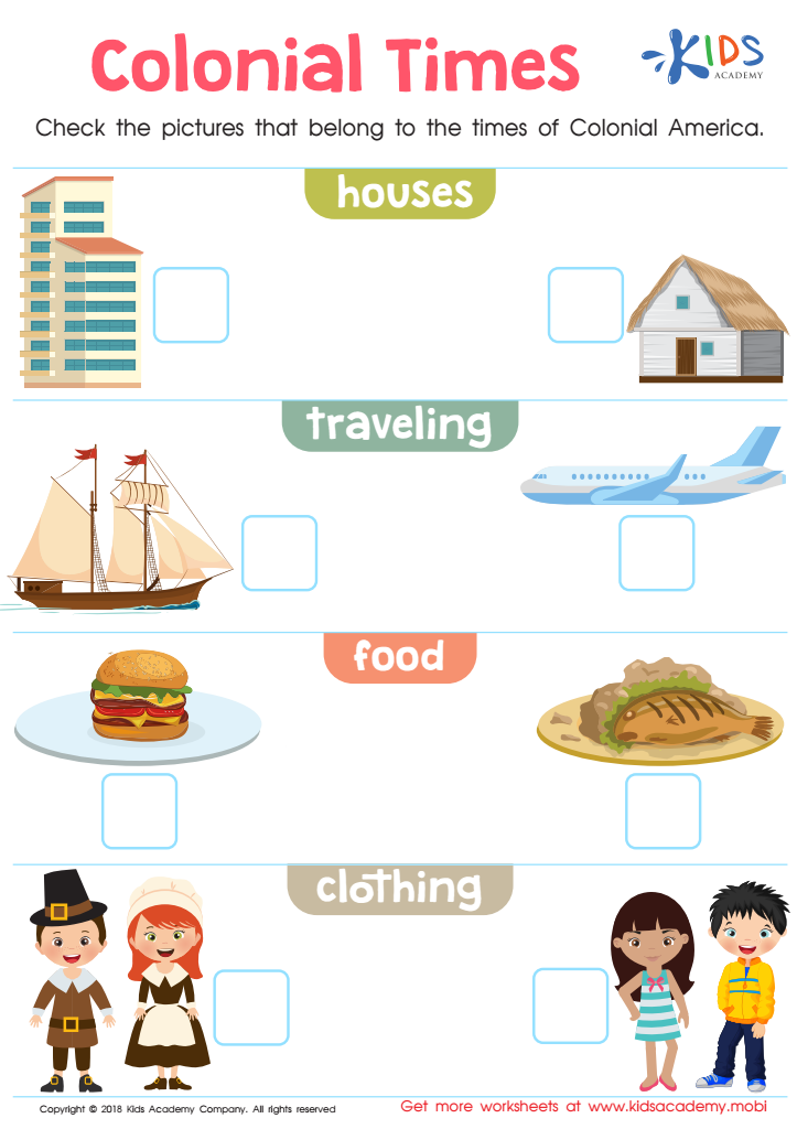Colonial Times Worksheet: Free Coloring Page for Children