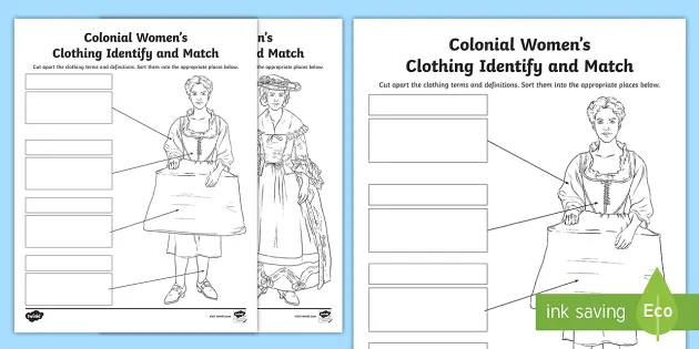 Colonial Womens Clothing Identify and Match Activity