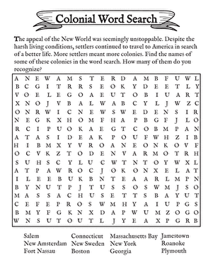 Colonial Word Search | Worksheet 