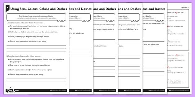 colons semicolons worksheet