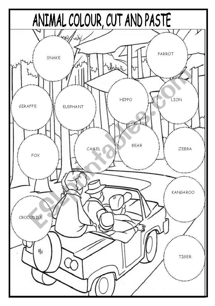 ANIMAL COLOUR, CUT AND PASTE - ESL worksheet by martinasvabova