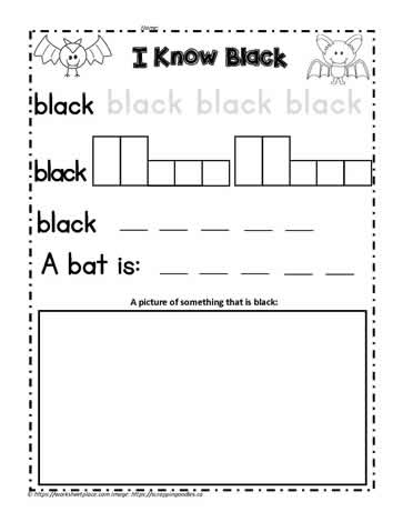 Print the Color Word Black Worksheets
