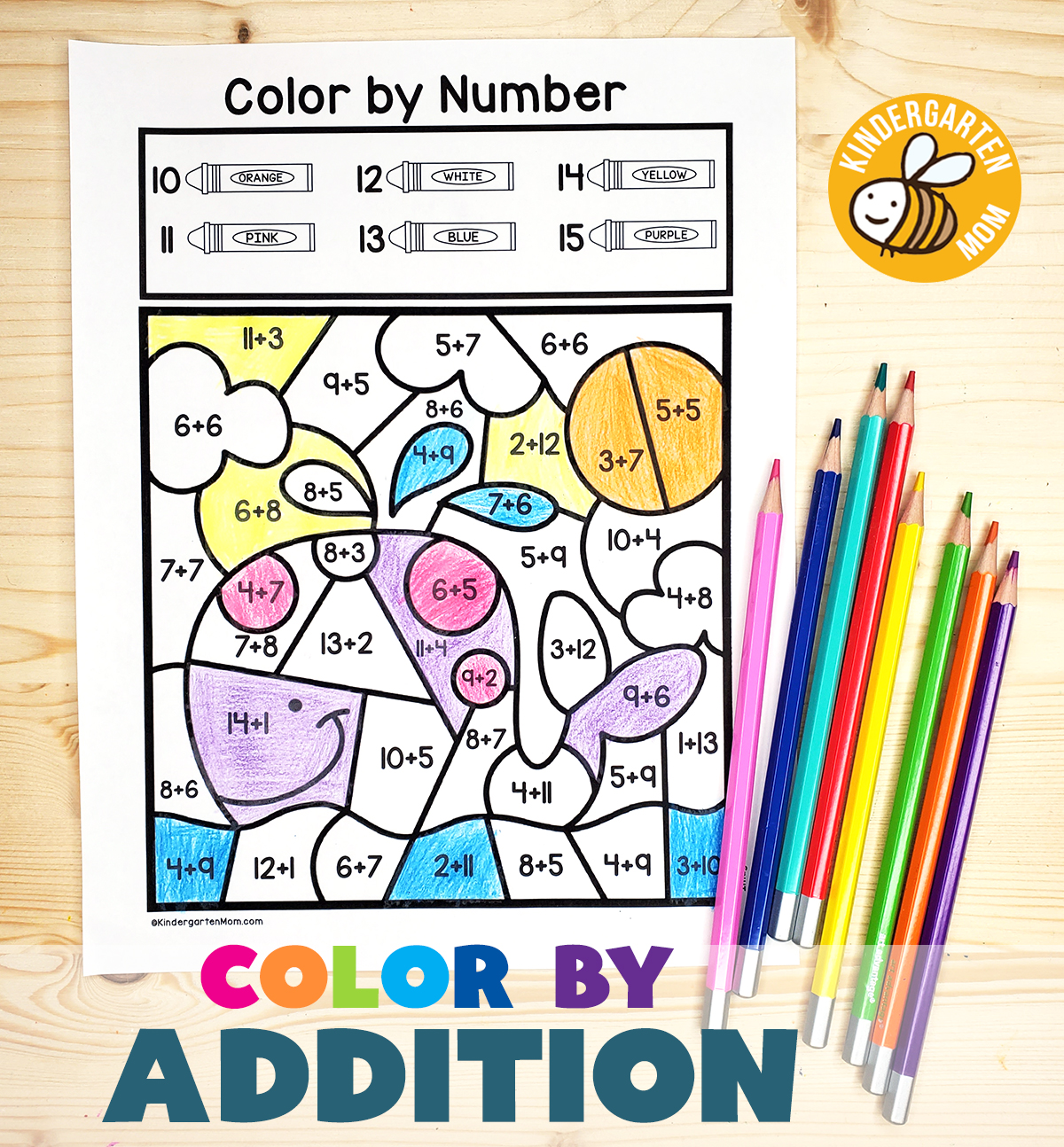 Addition Color by Number Worksheets Nature Inspired Learning