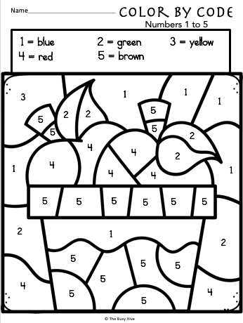Color By Code Apple Worksheets - Kindergarten Math - Numbers 1 to ...