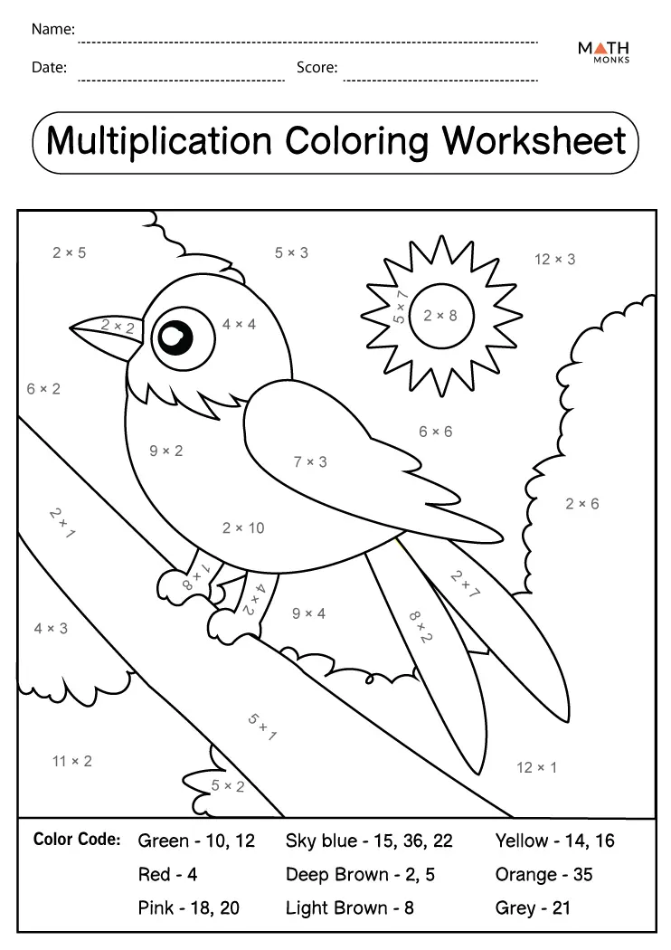 color by multiplication printables