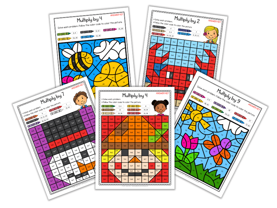 color by multiplication printables
