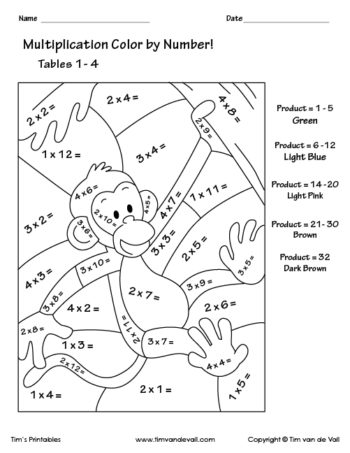 Printable Color by Number Multiplication Worksheets PDF - Tims ...