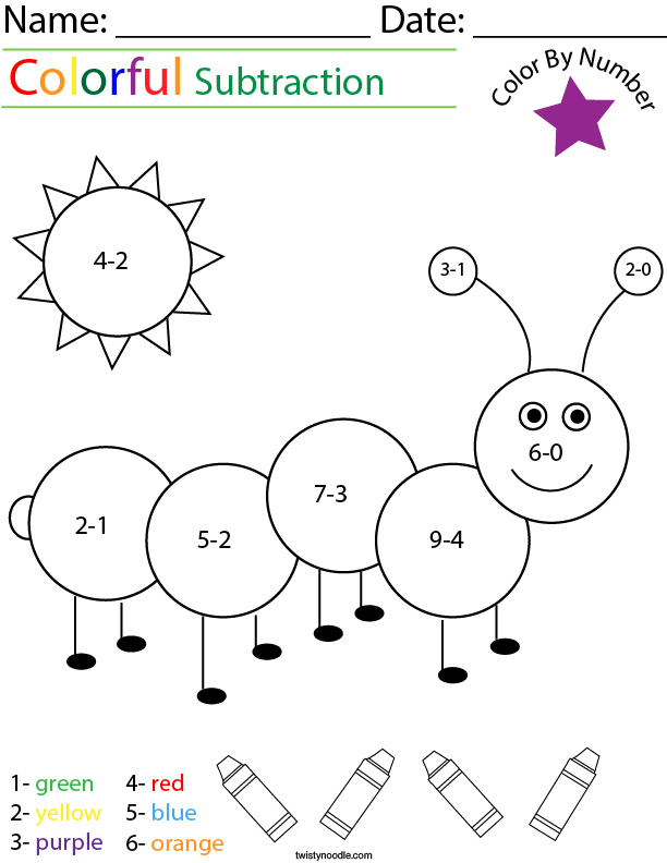 color by number subtraction worksheet