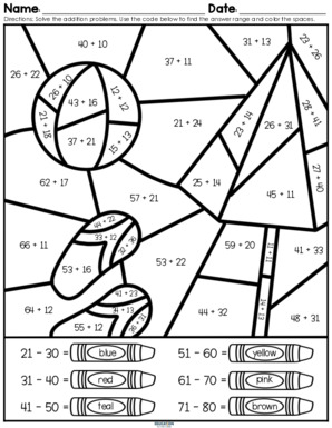 color by number worksheet 3rd grade