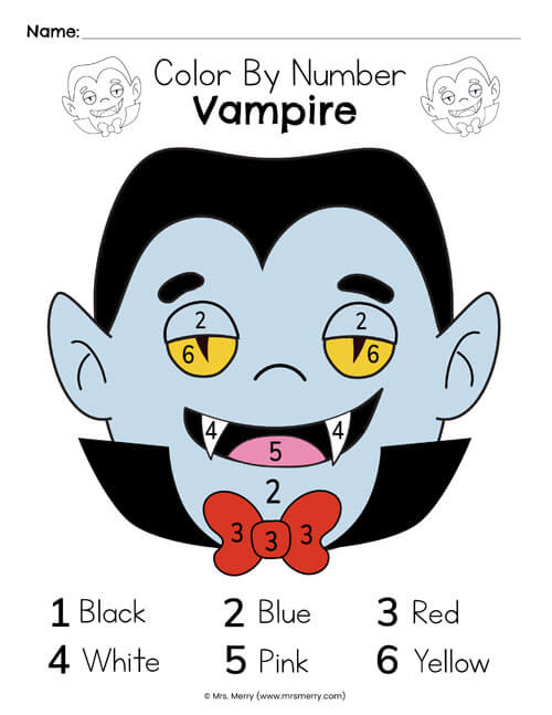 color by numbers halloween worksheet